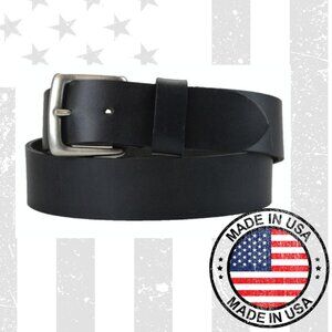Men's Heavy Duty Made In The USA American Steer Hide Leather Black Belt 38mm